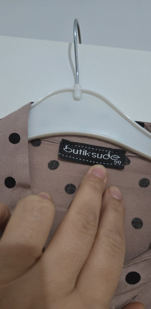 Bej Puantiyeli Uzun Keten tunik - Görsel 3