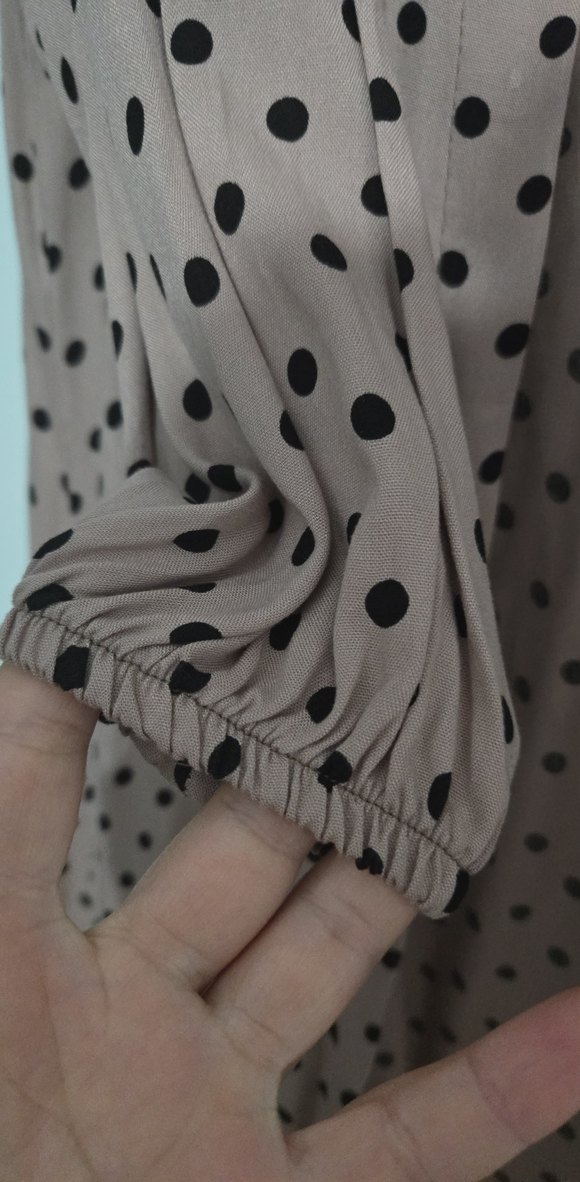 Bej Puantiyeli Uzun Keten tunik - Görsel 4