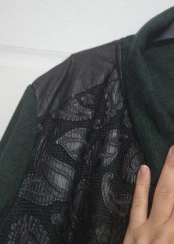 Yeşil Desenli Uzun Kadın Kaban - Görsel 8