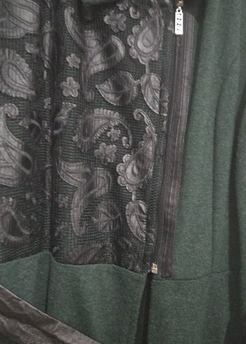 Yeşil Desenli Uzun Kadın Kaban - Görsel 6