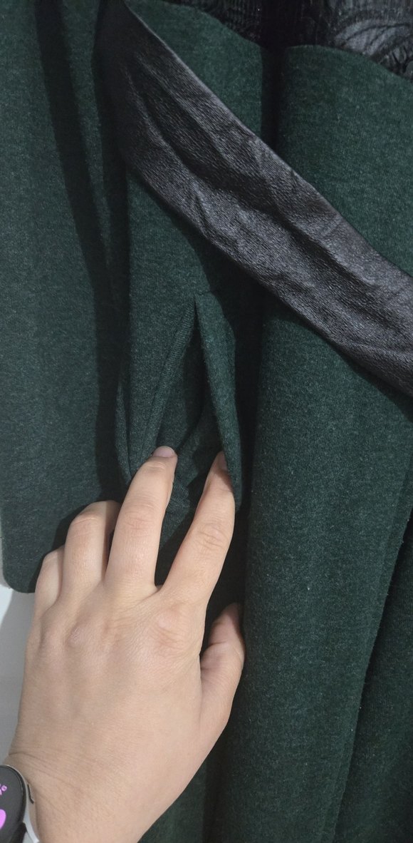 Yeşil Desenli Uzun Kadın Kaban - Görsel 5