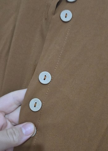 Kadın taba Keten Uzun Düğmeli Tunik - Görsel 2