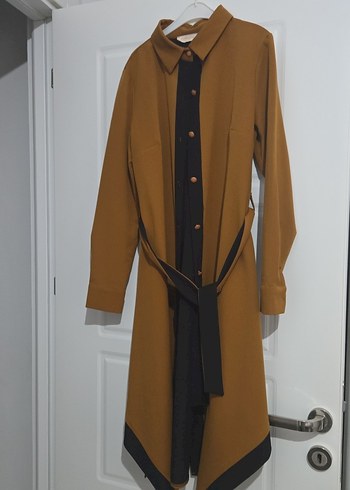 Düğmeli Camel kalın Uzun Kaban - Görsel 3