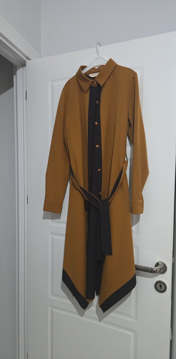 Düğmeli Camel kalın Uzun Kaban - Görsel 3