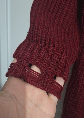 Bordo Yüksek Yaka Uzun Örgü Kadın Kazak - Görsel 3