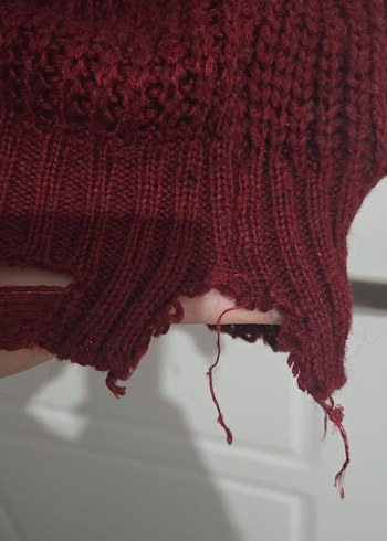 Bordo Yüksek Yaka Uzun Örgü Kadın Kazak - Görsel 5