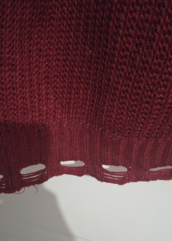 Bordo Yüksek Yaka Uzun Örgü Kadın Kazak - Görsel 4