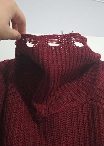 Bordo Yüksek Yaka Uzun Örgü Kadın Kazak - Görsel 2