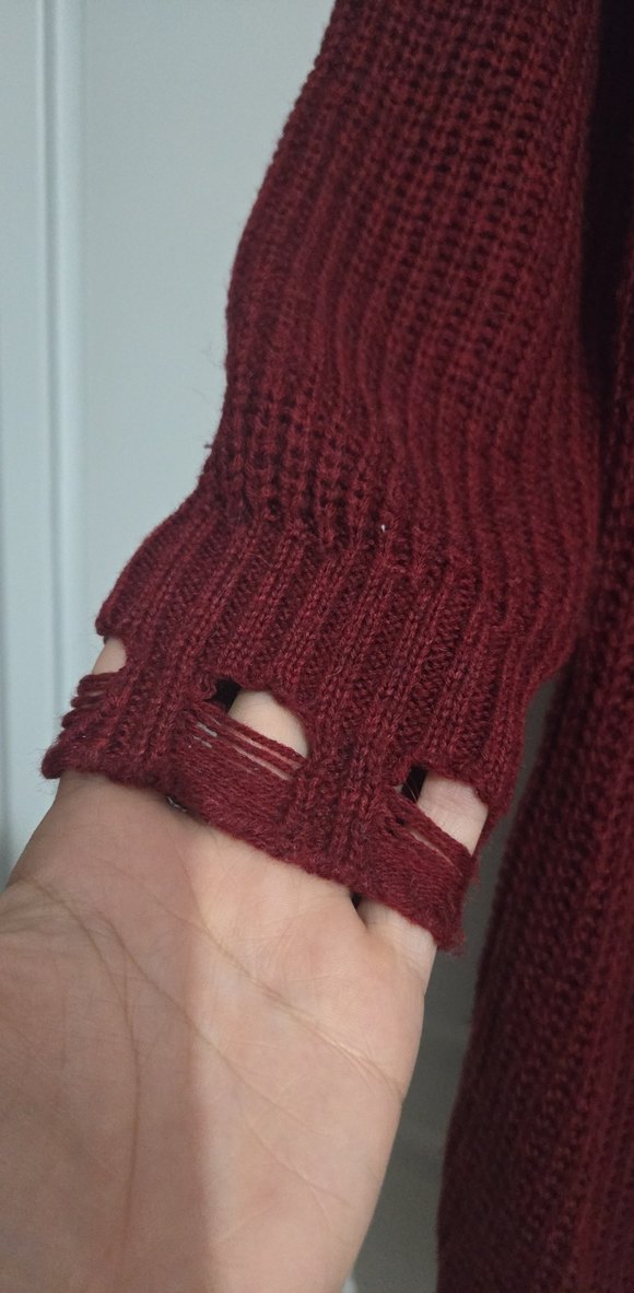 Bordo Yüksek Yaka Uzun Örgü Kadın Kazak - Görsel 3