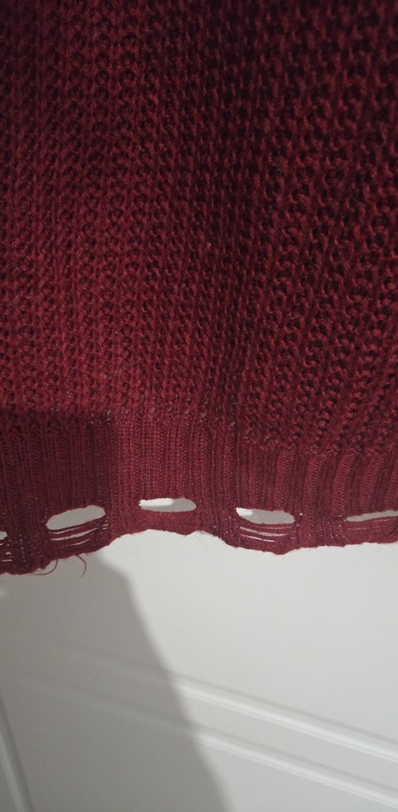 Bordo Yüksek Yaka Uzun Örgü Kadın Kazak - Görsel 4