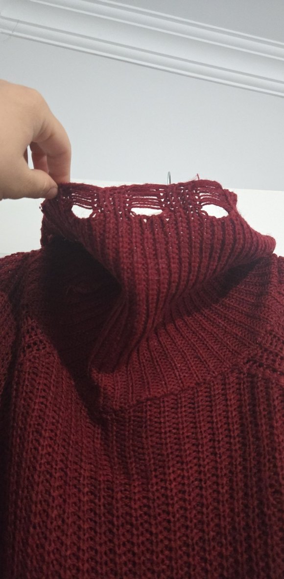 Bordo Yüksek Yaka Uzun Örgü Kadın Kazak - Görsel 2