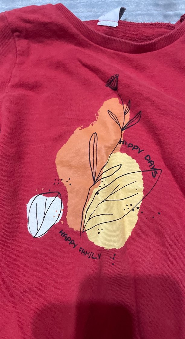 Baskılı Kırmızı Uzun Kollu Hamile Tişört - Görsel 2