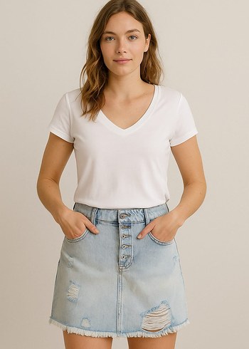 Diğer Düğmeli Mavi Denim Mini Etek