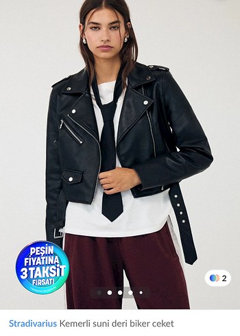 Stradivarius Stradivarius Kemerli Siyah Mini Biker Ceket