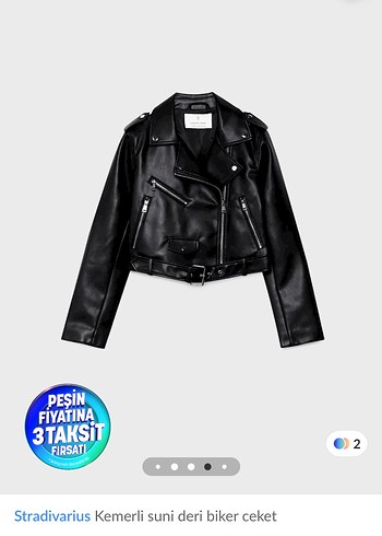 Stradivarius Kemerli Siyah Mini Biker Ceket