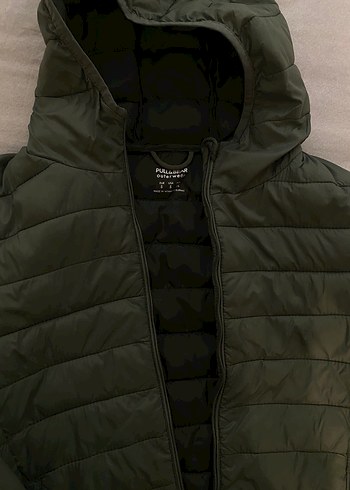 Pull and Bear Yeşil Kapüşonlu Kadın Kış Montu