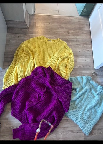 Renkli Oversize Örgü Kadın Kazak 3lü fiyatıdır