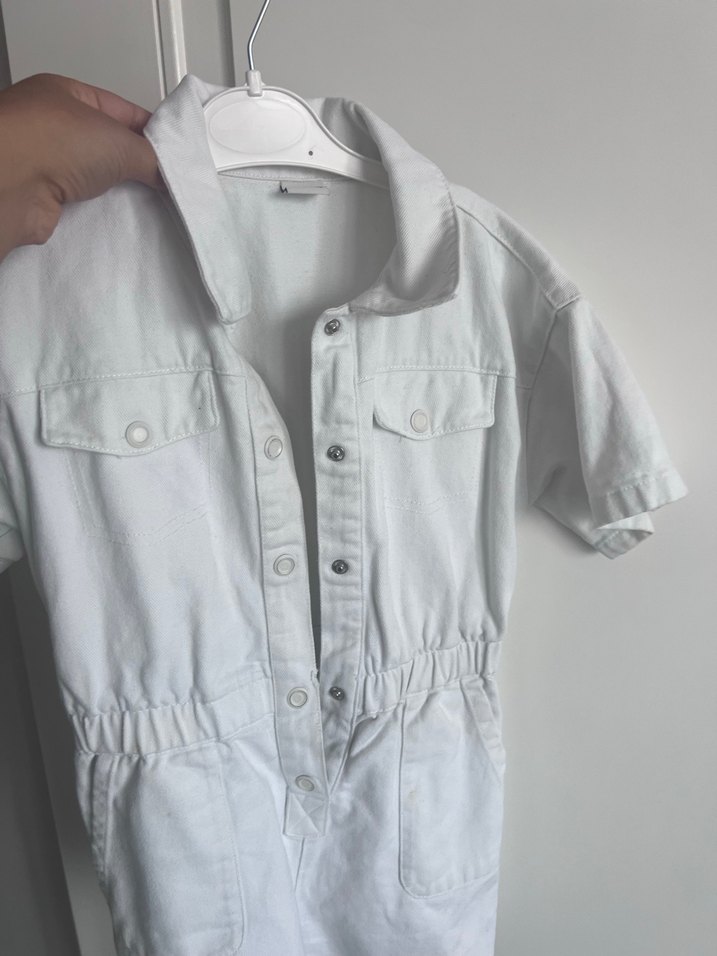 Düğmeli Kısa Kollu Beyaz Kız cocuk Tulum - Görsel 2