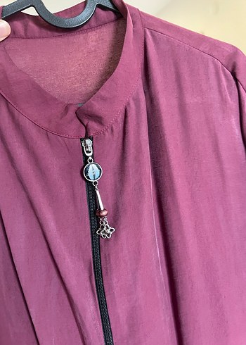 Bordo Kadın Uzun Oversize Fermuarlı Kaban - Görsel 4