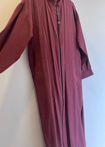 Bordo Kadın Uzun Oversize Fermuarlı Kaban - Görsel 2