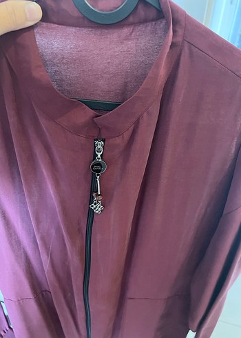 Bordo Kadın Uzun Oversize Fermuarlı Kaban - Görsel 5