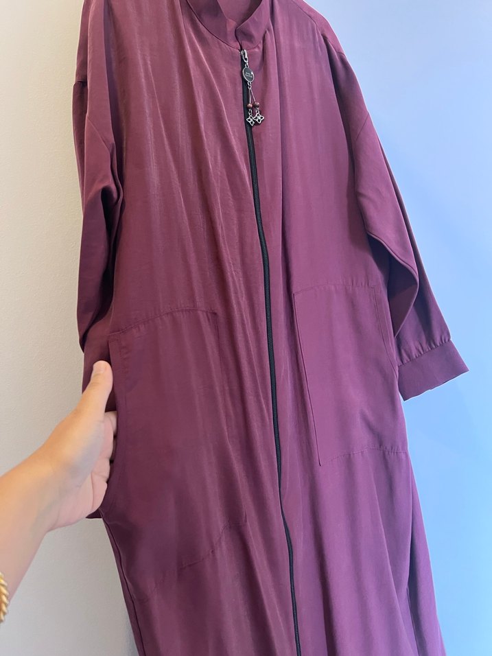 Bordo Kadın Uzun Oversize Fermuarlı Kaban - Görsel 3