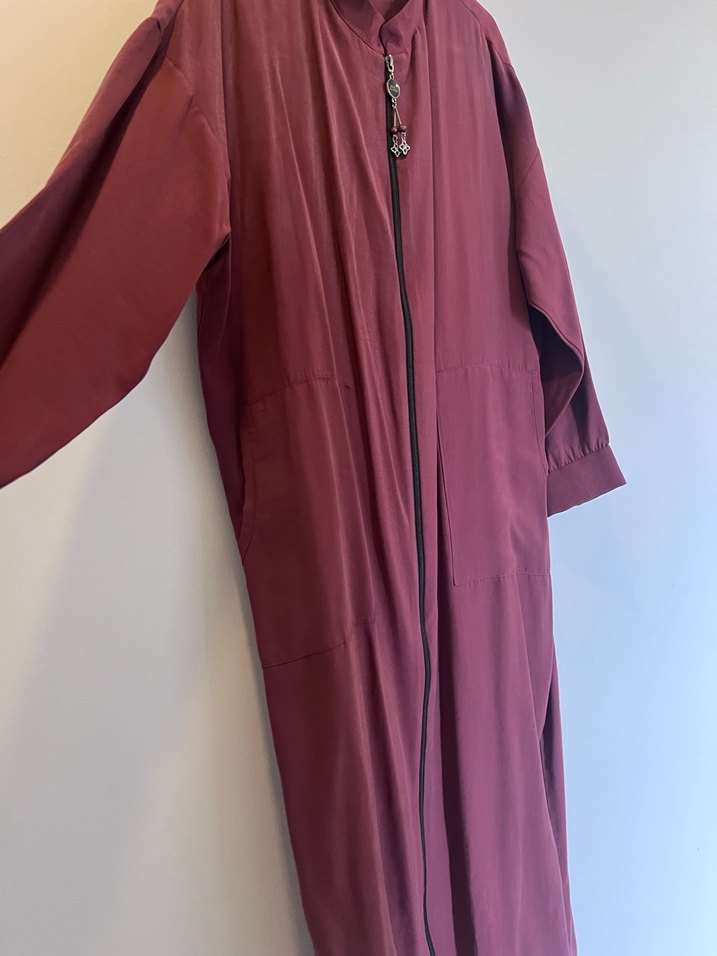 Bordo Kadın Uzun Oversize Fermuarlı Kaban - Görsel 2