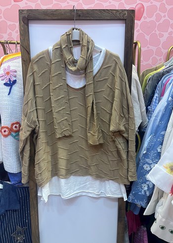 Park moda fularlı üç parça triko