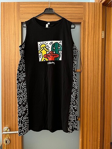 l Beden siyah Renk Penti Keith Haring gecelik ve elbise