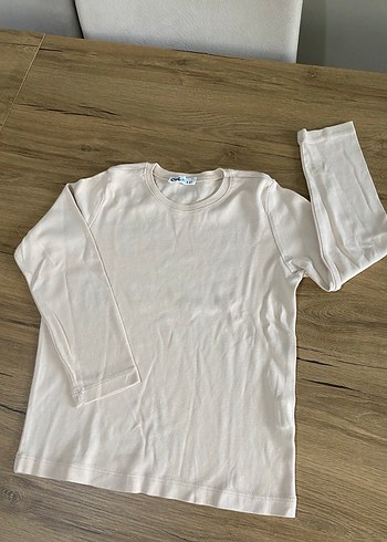 5 Yaş Beden Çocuk Bej Uzun Kollu Basic Tişört 5/6 yaş