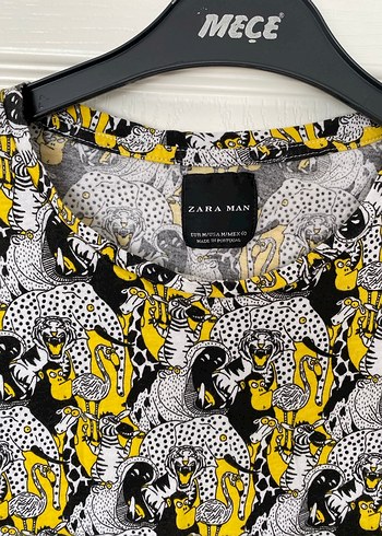 Zara Zara Man Sarı Gri Desenli Rahat Erkek Tişört S/M
