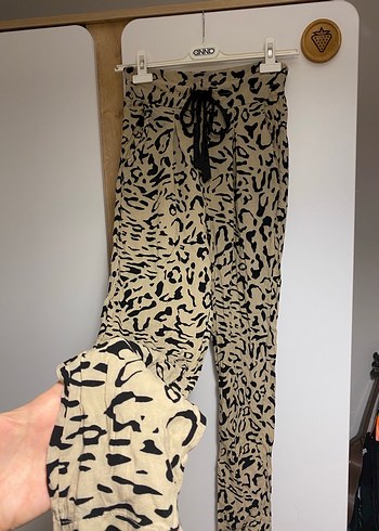 Kadın Bej Desenli Rahat Kumaş Pantolon Xs - Görsel 8