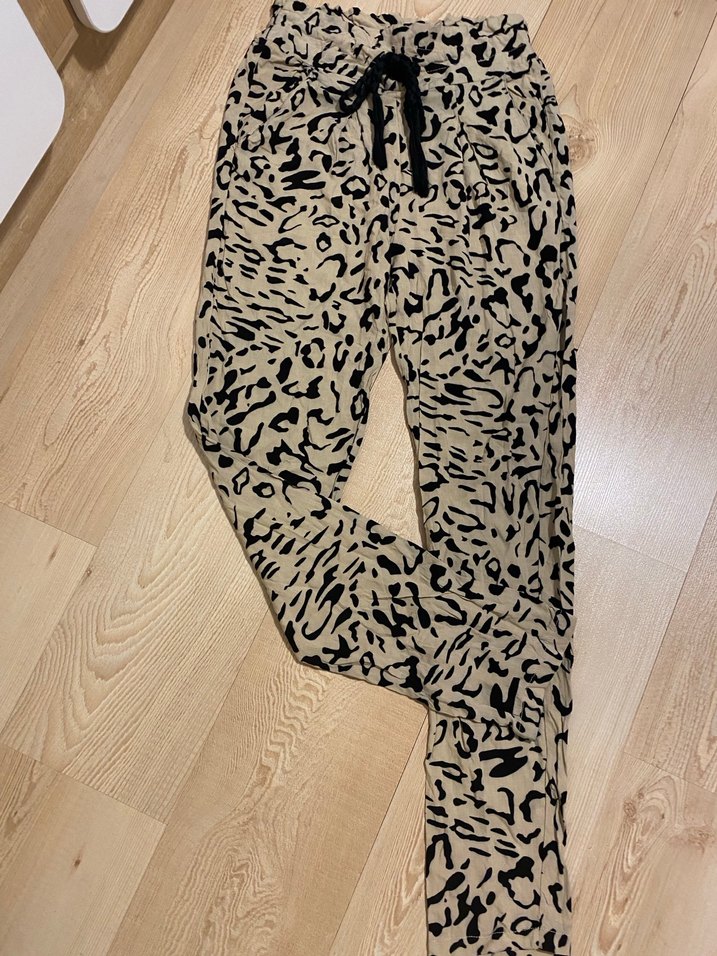 Kadın Bej Desenli Rahat Kumaş Pantolon Xs - Görsel 2