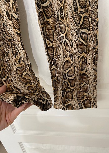 Kahverengi Yılan Desenli Kadın Pantolon S - Görsel 4