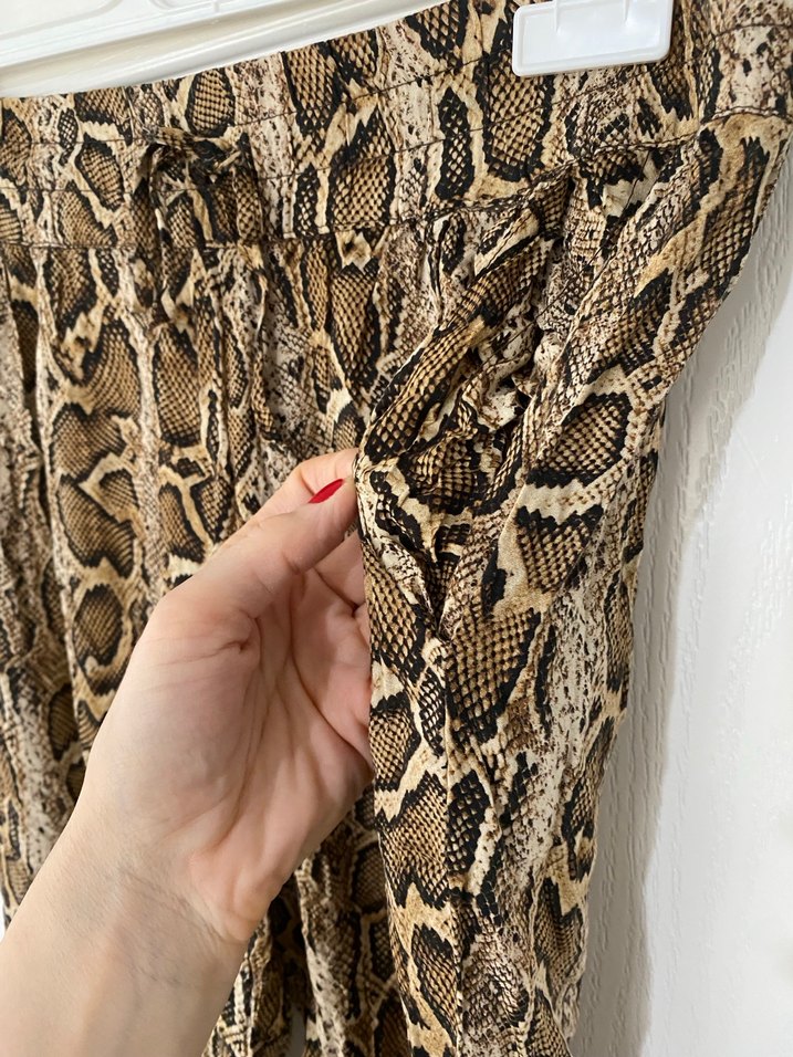 Kahverengi Yılan Desenli Kadın Pantolon S - Görsel 3