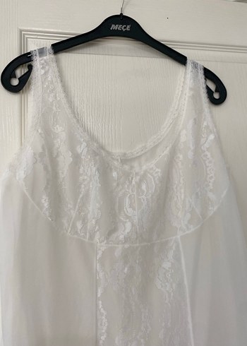 Dantel Detaylı Beyaz Gecelik L - Görsel 7