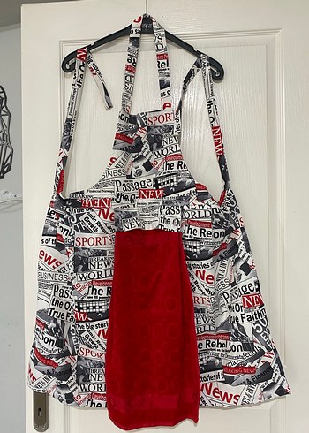 Kırmızı ve Gri Baskılı Mutfak Önlüğü - Görsel 8