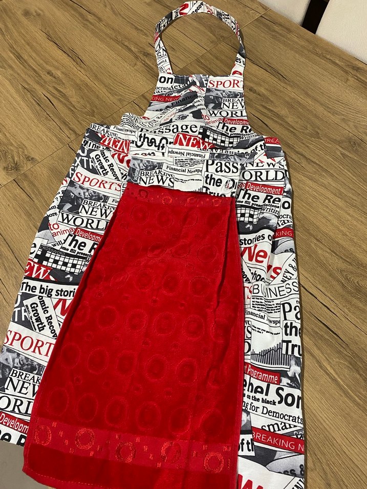 Kırmızı ve Gri Baskılı Mutfak Önlüğü - Görsel 2