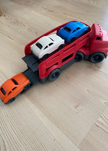 Çek Bırak Kırmızı Oyuncak Kamyon ve 3 Mini Araba - Görsel 5