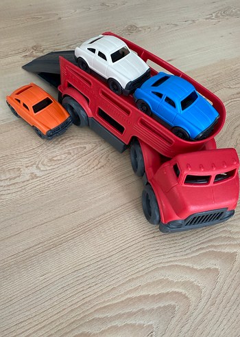 Çek Bırak Kırmızı Oyuncak Kamyon ve 3 Mini Araba - Görsel 2