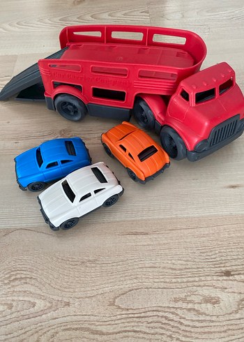 Çek Bırak Kırmızı Oyuncak Kamyon ve 3 Mini Araba - Görsel 3