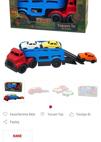 Çek Bırak Kırmızı Oyuncak Kamyon ve 3 Mini Araba - Görsel 7