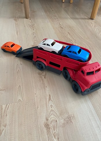 Çek Bırak Kırmızı Oyuncak Kamyon ve 3 Mini Araba - Görsel 10