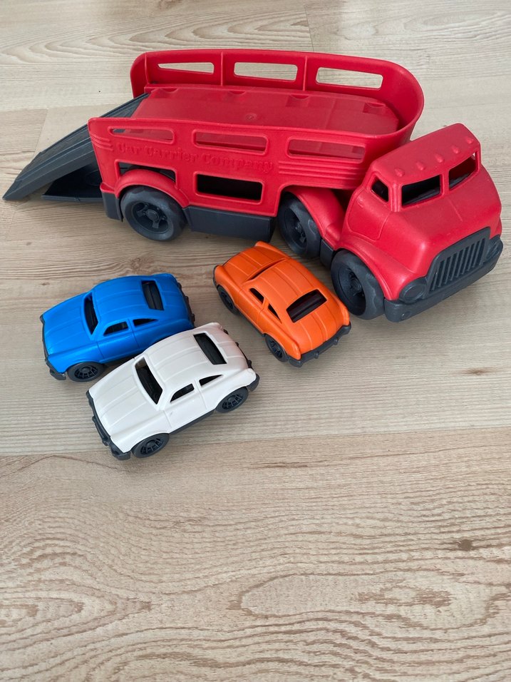 Çek Bırak Kırmızı Oyuncak Kamyon ve 3 Mini Araba - Görsel 3