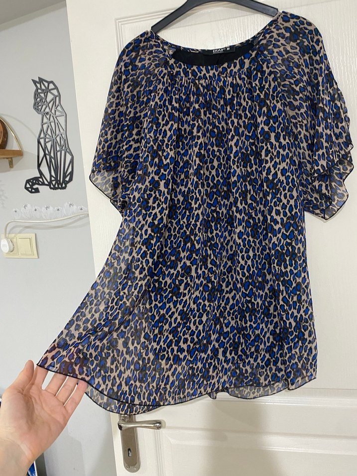 Mavi Leopar Desenli Salaş Bluz XL - Görsel 5