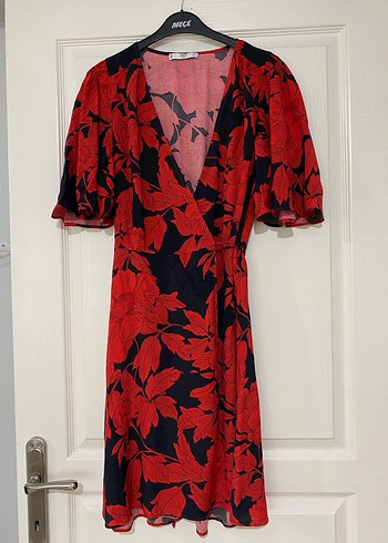 Mango Kırmızı V Yaka Salaş Kadın Elbise S - Görsel 12