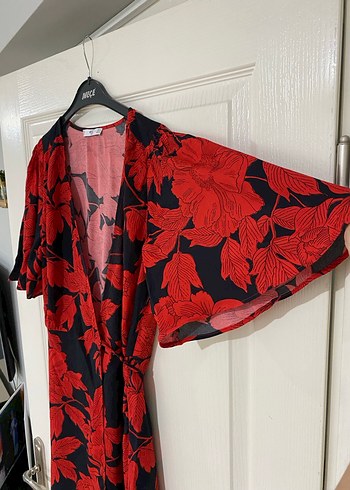 Mango Kırmızı V Yaka Salaş Kadın Elbise S - Görsel 7