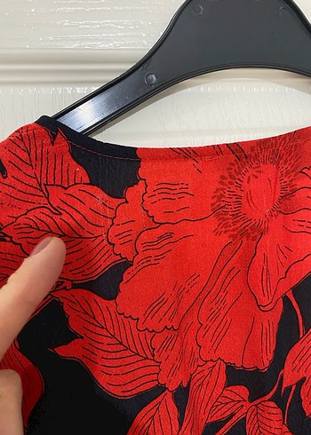 Mango Kırmızı V Yaka Salaş Kadın Elbise S - Görsel 13