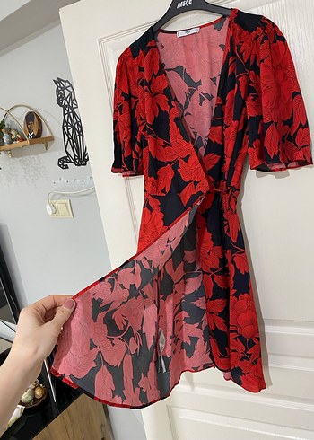 Mango Kırmızı V Yaka Salaş Kadın Elbise S - Görsel 2