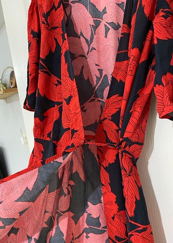 Mango Kırmızı V Yaka Salaş Kadın Elbise S - Görsel 8